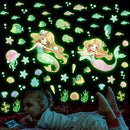 Glow in The Dark Stars Mermaid Wall Decals, Turtle Ocean Fish Stickers for Ceiling, DIY Wall Decor for Nursery Playroom Living Room, Birthday Christmas Gift by CozyNest Decor