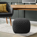 Casafield Square Pouf Ottoman, Black - 18.5" W x 18.5" D x 14.5" H Cotton Knit Foot Stool - Boho Floor Pouffe for Living Room, Bedroom, Home Office by CozyNest Decor
