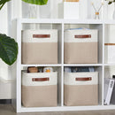 DULLEMELO 11 inch Cube Storage Bins, Large Collapsible Grey Storage Baskets for Square Cubes Organizing, Fabric Boxes Bins for Shelves Nursery Home Office Storage(4 Pack - 11" White&Khaki) by TinyTreasures Baby Boutique