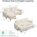 LINSY HOME Sectional Sleeper Sofa with Pull Out Couch Bed - Convertible Plush Corduroy Cloud Couch with Storage Chaise & USB Charging, Comfy L Shaped Modular Couches for Living Room Apartment, Beige by CozyNest Decor