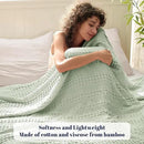 PHF Cooling Waffle Blanket Queen Size, Lightweight 60% Rayon Derived from Bamboo & 40% Cotton Breathable Blanket for Hot Sleepers, Soft and Luxury for Bed Couch and Sofa, 90"x90", Mint by CozyNest Decor