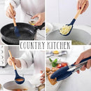 Country Kitchen Non Stick Silicone Utensil Set with Rounded Wood Handles for Cooking and Baking, 14 Piece Set, Navy by CozyNest Decor