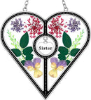 KY&BOSAM Heart Suncatcher Sister Stained Glass for windsows Hanging Wind Chimes with Pressed Real Flower Heart in Glass with Metal Trim Heart Charm Birthday Gift for Sister Mothers Day Christmas Decor by GreenHaven Gardens