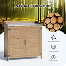 Gizoon Outdoor Potting Bench with Metal Tabletop, Outdoor Garden Patio Wooden Storage Cabinet with Adjustable Shelf, Double Doors Garden Work Bench for Backyard, Patio, Lawn - Natural by GreenHaven Gardens