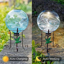 10 Inch Solar Glass Gazing Ball, with 9.4" Tall Metal Gazing Globe Stand, Solar Ball Lights Display Holder Set for Outdoor Garden Lawn Yard Decoration, Blue Water Ripple by CozyNest Decor