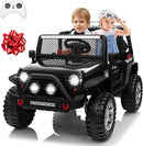 24V 4WD Ride on Truck Car w/800W Motors, Gift Flower, Remote Control, 2 Seaters, Light Bar, 3 Speeds, Pop Music, Power Four Wheels, 24 Volt Ride on Toy Car for Big Kids, Black by TinyTreasures Baby Boutique