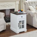 Farmhouse XXL End Table with Charging Station, Side Table with USB Ports and Outlets, Nightstand with Drawer and Glass Door Storage, White Bedside Tables for Living Room, Bedroom, Office by CozyNest Decor