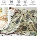 Snycler Boho Throw Blanket for Bed - 100% Cotton Ultra Soft Rustic Quilt - Blue Green Floral Printed Farmhouse Decor Bed Blankets, 80"×90" All Season Rustic Throw for Sofa Couch Chair by CozyNest Decor