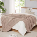 L'AGRATY Chunky Knit Blanket Throw: 72''x84'' Chenille Chunky Knitted Throw Blankets for Bed Couch - Handmade Thick Big Cable Knit Blanket - Large Crochet Rope Blankets for Home Decor(Light Taupe) by CozyNest Decor