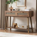 Narrow Sofa Table with Two Drawers and Shelf, Modern Style Wooden Console Table for Living Room, Entryway, Hallway, Rustic Oak by CozyNest Decor