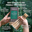 PRIMALS Boar Bristle & Bamboo Toothbrush (4-Pack) - Premium Boar Bristles - Fully Biodegradable - Plastic & Nylon Free - Quick Dry Design by CozyNest Decor