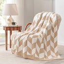 Snuggle Sac Beige Twin Size Blankets for Bed, Super Soft Warm Blankets Oversized Cozy Knit Fuzzy Blanket for Living Room, Chevron Beige,60x80 inches by TinyTreasures Baby Boutique