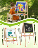 Kids Easel 3-1 Adjustable Art Easel Wooden Drawing Board Double-Sided with Magnetic Whiteboard & Chalkboard for Ages 3-8, Foldable Design Includes Paper Roll by TinyTreasures Baby Boutique