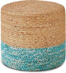Wimarsbon 18'' Ottoman Pouf, Natural Braided Poof, Rustic Handweave Lounge Pouffe, Boho Footrest Stool for Bedroom, Accent Table for Living Room (Natural Water Hyacinth + Lake Blue Corn Husk) by CozyNest Decor
