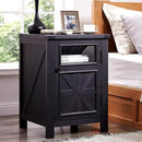 JXQTLINGMU Farmhouse End Table with Charging Station, 18'' Rustic Nightstand with Barn Door & Adjustable Shelf, Wooden Sofa Side Table with 3-Tier Storage for Living Room, Bedroom, Black by CozyNest Decor