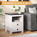 Apicizon End Table, Farmhouse End Tables with Charging Station, Nightstand with Drawers and Storage Cabinet, Wood Coffee Table for Small Spaces, Sofa Side Table for Living Room, Bedroom by CozyNest Decor