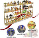 Wall Mounted Wine Rack with Glass Holder, 3-Tier Metal Storage Shelf, Black Diamond Design, Wine Bottle Display with Stemware Storage (Black, 39.37in/Left) by CozyNest Decor
