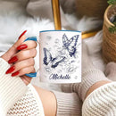 Hyturtle Personalized Blue Butterfly Mug - Butterfly Gifts For Women Lovers - Animal Gift For Bird Lover Her - Bird Gifts For Mom on Mother Day - Custom Name Coffee Cup Ceramic Mug 11 Oz 15 Oz by CozyNest Decor