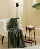 100% Cotton Muslin Throw Blanket for Bed, Couch, Small, Decorative, Soft, Pre-Washed, Breathable and Lightweight Gauze Blanket with Tassels, Suitable for All Seasons, Olive Green, 50"x60" by CozyNest Decor