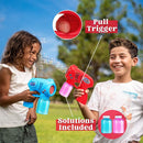 JOYIN 2 Bubble Guns with 2 Refill Solution (10 oz Total), Bubbles Maker, Blower, Machine Gun Blaster for Kids, Toddlers, Outdoors Activity, Party, Birthday Gift, Easter Toys (Blue+Red) by TinyTreasures Baby Boutique