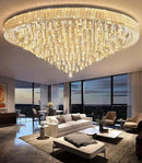53.7'' Modern Chandeliers LED Dimmable Crystal Flush Mount Ceiling Chandeliers for Living Room High Ceiling Entrance Foyer Lobby Bedroom Silver by CozyNest Decor