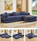 107" Oversized Convertible Sleeper Sofa Bed, Corduroy L Shape Sectional Couch, Folding Sofa Bed with Side Pocket, Modern Cloud Floor Mattress Couch,Modular Sofa for Living Room,Dark Blue by CozyNest Decor