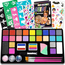 Face Painting Kit for Kids, 24 Colors Washable Face Paint, Safe for Sensitive Skin, Non-Toxic Professional Face Painting Kit, Halloween Birthdays Makeup Set with Stencils, Guide Book by TinyTreasures Baby Boutique