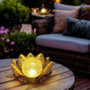 GIGALUMI Solar Lights Outdoor Garden Decor, Adjustable Metal Petal Lotus Flower Lights Crackle Globe Glass Lantern Outdoor Table Decor Waterproof for Patio, Lawn, Pathway, Pond, Christmas Gift by GreenHaven Gardens