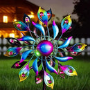 360°Peacock Solar Wind Spinner with Lights Blue Metal Garden Outdoor Decor Yard Lawn Art Decor for Patio Kinetic Windmills Unique Gifts for Friends and Family 51.9' H x 12.2'' Dia by CozyNest Decor