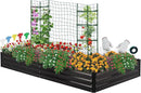 ONCEMORE Galvanized Raised Garden Bed for Vegetables Flowers Herbs, Metal Raised Garden Bed Kit with 2 PCS Tomato Cage, Gloves, Trellis Netting, Plant Labels, Plant Ties, Black 8×4×1FT by GreenHaven Gardens