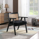 Accent Rattan Chair, Faux Fur Upholstered Living Room Chairs with Cane Back, Retro Mid Century Modern Cane Chair Armchair for Reception Reading Indoor Outdoor, Black by CozyNest Decor