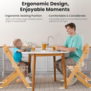 High Chair for Babies and Toddlers, Wooden Highchair with Adjustable Seat & Convertible Footrest Heights, Baby Feeding Chair with Safety Harness & Removable Double Layer Tray by TinyTreasures Baby Boutique