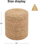 Pouf Ottomans, Handwoven Natural Straw Footstool, Round Braided Outdoor Patio Stool with Wood Frame, Boho Decor Accent Seat Balcony, or Garden (Natural) by CozyNest Decor