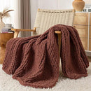 Chunky Knit Blanket Throw, 100% Hand Knit Throw Blanket Handmade Chenille Cable Knit Throw for Couch, Stylish Cozy Soft Rope Knot Crochet Blanket for Home Decor, Copper Brown, 40x50 Inches by CozyNest Decor
