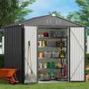 Gizoon Outdoor Storage Shed 8 x 6 FT, Galvanized Metal Garden Shed with Double Lockable Doors, Outdoor Storage Clearance for Backyard Patio Lawn-Dark Grey by GreenHaven Gardens