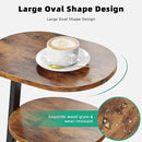 Side Table, Small End Table with Metal Frame, 3-Tier Bedside Tables, Round Side Tables for Living Room Bedroom Couch Bathroom, Oval, Vintage Brown by CozyNest Decor