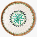 Round Rattan Tray with Mother of Pearl Inlay & Wooden Base - Decorative Wicker Serving Tray for Coffee/Bread/Fruits, Food Storage & Display - Multipurpose Home Decor (M,Bohemia) by CozyNest Decor