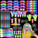 290 PCS Glow in the Dark Party Supplies, 200 Glow Sticks, 24 Fiber Optic Wands, 15 LED Glasses, 33 Finger Lights and 18 LED Hair Clips for Wedding, Birthday, Concert, Raves, New Year by TinyTreasures Baby Boutique
