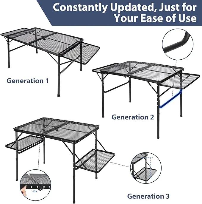 REDCAMP 36x24 Folding Grill Table for Outside with 2 Side Tables, Lightweight Portable Metal Aluminum Outdoor Grill Table with Adjustable Height Legs, Great for Camping Picnic Cooking BBQ, Black 3ft, photo 6 of 9