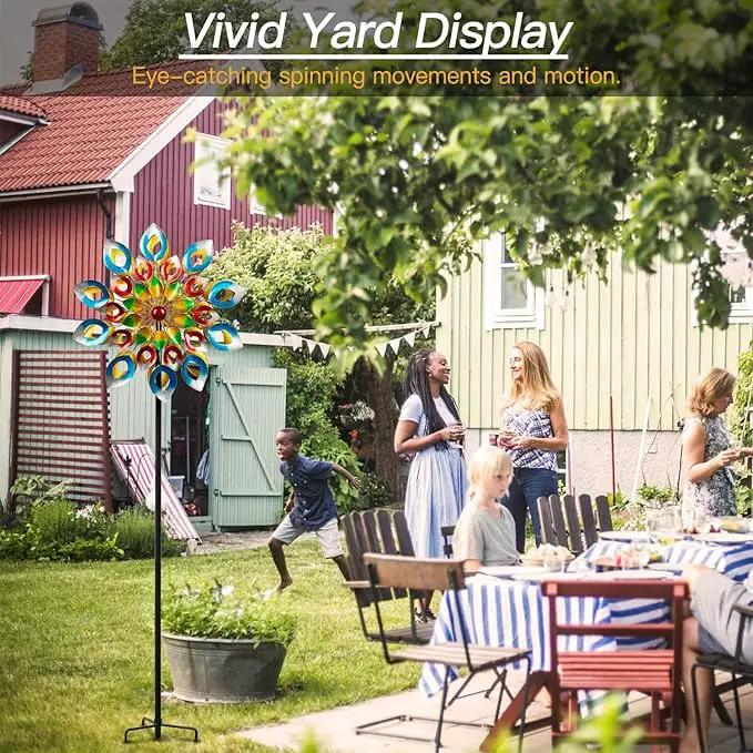 Yard Garden Wind Spinners with Stake - Large Outdoor Metal Wind Spinners, Lawn Yard Art Garden Decor (24" W x 84" H), photo 7 of 7