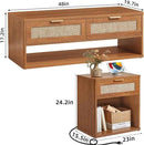 LEYAOYAO Boho Rattan Coffee Table Sets 3 Pieces, Nightstand with Charging Station and Coffee Table with Hidden Storage Compartment, Brown Living Room Table Set, Wood Furniture Sets for Home Office by CozyNest Decor