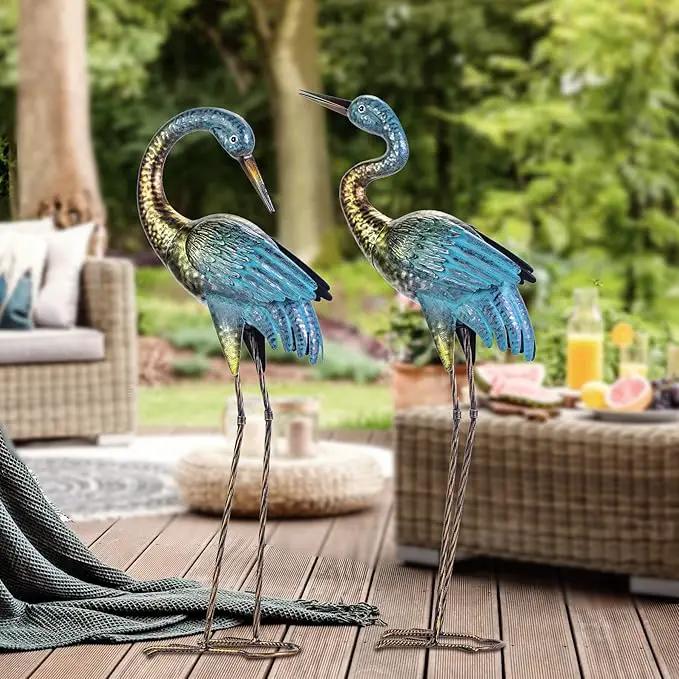 Natelf Garden Crane Statues Outdoor, Standing Blue Heron Decoy Sculptures, Metal Bird Yard Art for Lawn Patio Backyard Decoration(Set of 2), photo 4 of 8