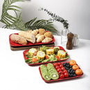 Vicrays Ceramic Rectangle Serving Platters - 14" 12" 10" Porcelain Serving Trays Plates for Party BBQ Appetizers Sushi Dessert - Microwave Oven and Dishwasher Safe - Set of 3 Red by CozyNest Decor