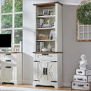 RedLemon Bookshelf with Storage Cabinet, 72" Tall Farmhouse Bookcase with Adjustable Shelves and Barn Door, 4 Tier Office Wood Bookshelf with Drawer for Office Library Living Room (Antuique White) by CozyNest Decor