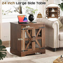 Farmhouse Side Table - 24" Large Night Stand Set 2, Wood Nightstand with Charging Station, Bedside Table with Adjustable Shelf, End Tables Living Room, Rustic Bed Side Tables Bedroom, Walnut by CozyNest Decor