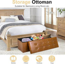 43 Inches Folding Storage Ottoman Bench, PU Leather Storage Chest, Footrest Padded Seat for Bedroom and Hallway, Holds up to 660 lbs, Light Brown by CozyNest Decor
