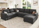 HONBAY Sectional Couch with Pull Out Bed, U-Shaped Sectional Sleeper Sofa with Storage, 6 Seater Sectional Sofa Bed, Mid-Grey by CozyNest Decor