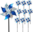 Hausse 10 Pack Reflective Pinwheels, Extra Sparkly Pinwheel, Bird Repellent Devices Deterrent to Scare Birds Away from Yard Patio Farm, Blue & Silver by CozyNest Decor