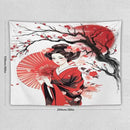 Japanese Red Geisha Tapestry Asian Cherry Blossom Traditional Kimono Folk Tapestries Home Decor for Living Room Bedroom Apartment Farmhouse Dorm 80"x60" by CozyNest Decor