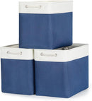 Bidtakay Extra Large Storage Baskets for Shelves 3 Pack Fabric Storage Bins for Organizing Linen Collapsible Organizer for Closet-White&Blue by TinyTreasures Baby Boutique